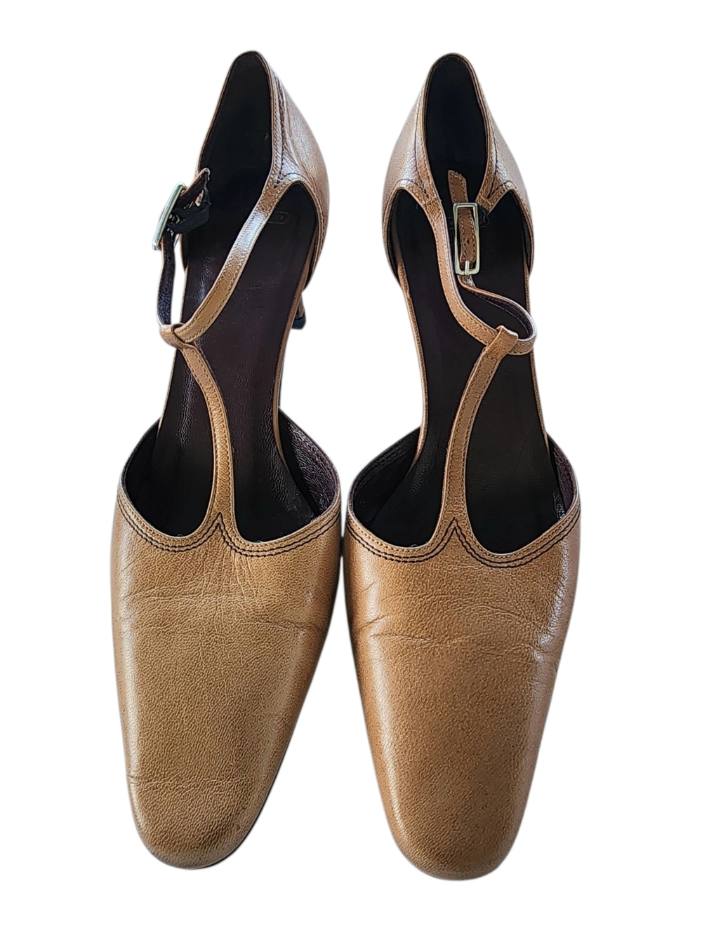 Coach Tan Leather T-Strap Heels